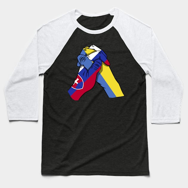 Slovakia and Ukraine Flags Holding Hands Ukraine Slovakia Roots Baseball T-Shirt by BramCrye